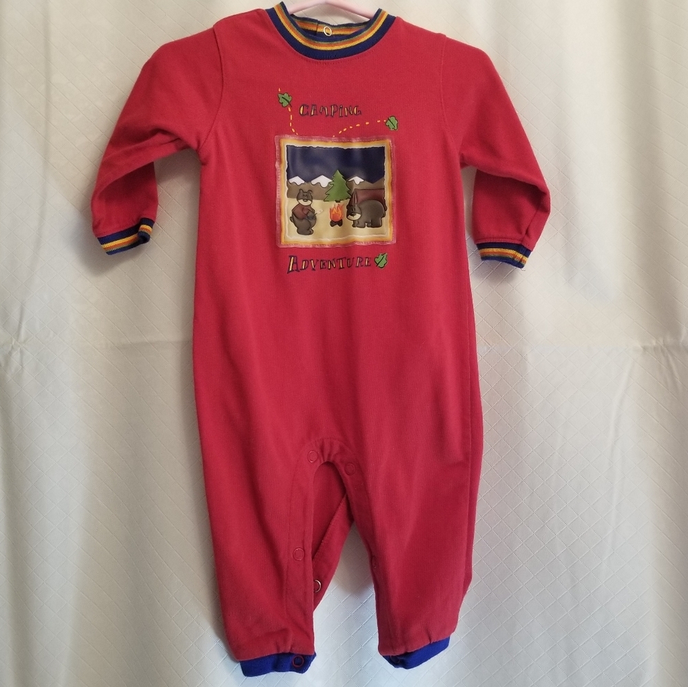Simply Basic Bears Camping Adventure Red Romper